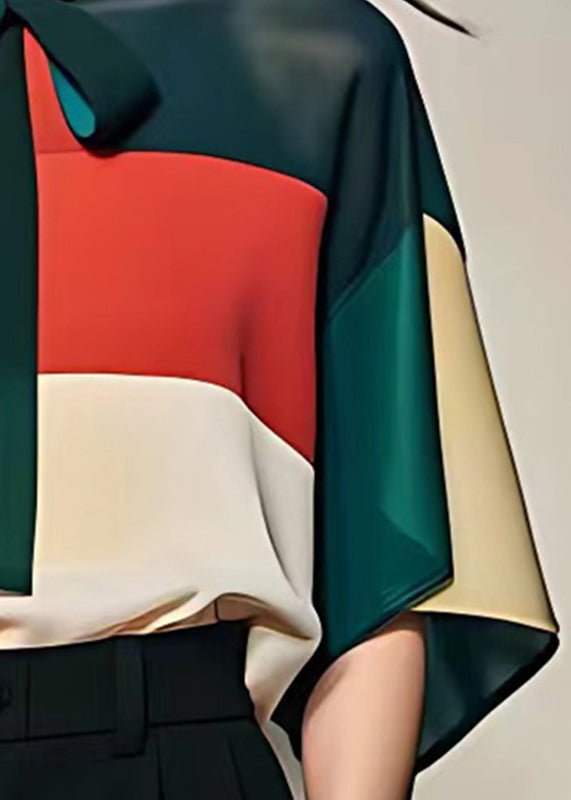 Colorblock Chiffon Shirt V Neck Summer
