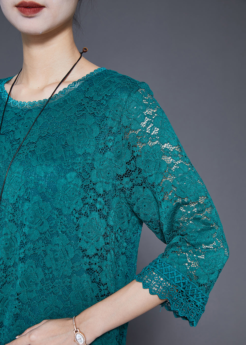 Green Slim Fit Hollow Out Lace Dresses Bracelet Sleeve