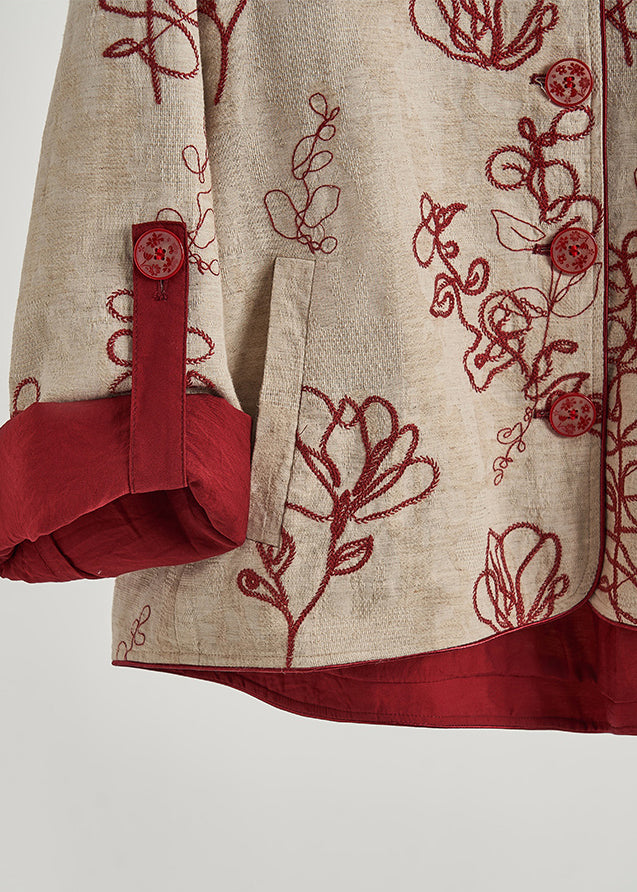 Khaki Embroidered Cotton Coat Spring