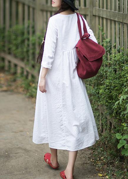 O Neck Cinched Quilting Dresses New White Dress
