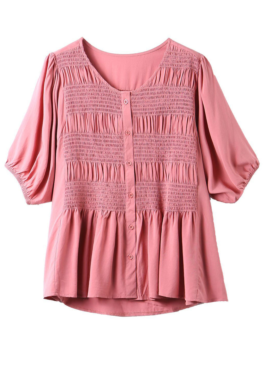 Pink O-neck Wrinkled Cotton Shirt Summer
