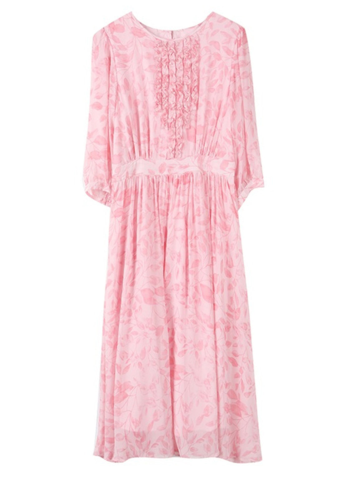 Pink Ruffled Print Silk Dresses Half Sleeve