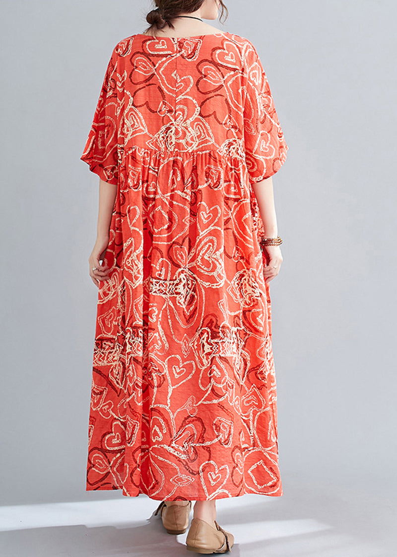 Red Oversized Print Exra Large Hem Cotton Dresses Summer