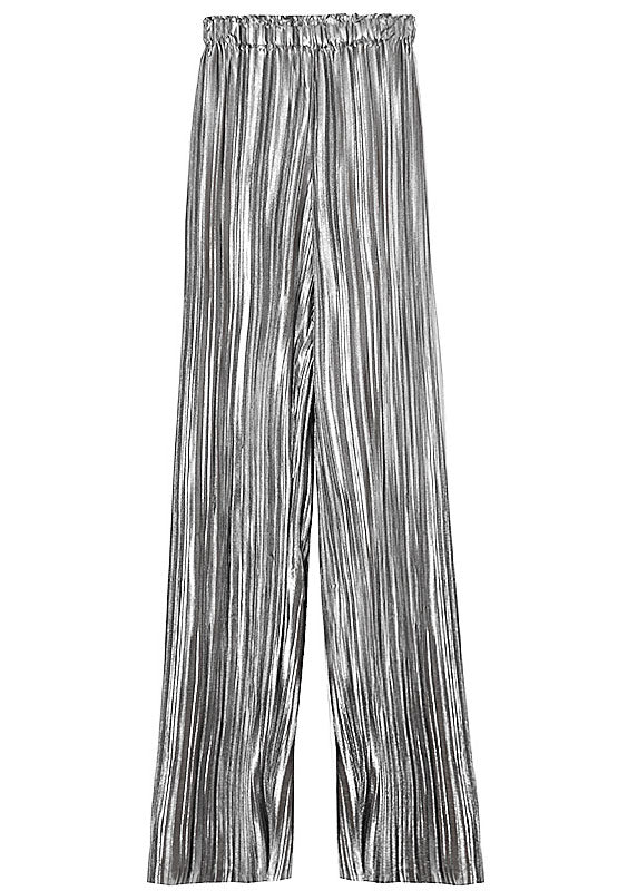 Silver Wrinkled Summer Wide Leg Pants