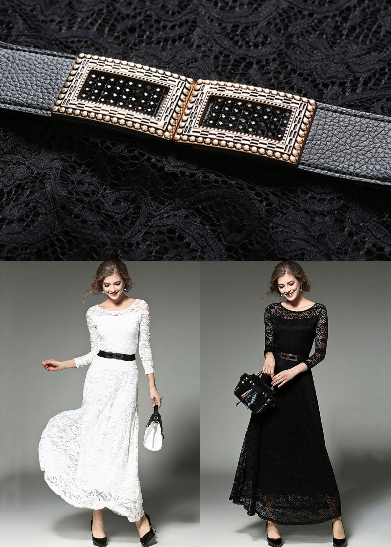 White Hollow Out Embroideried Sashes Lace Long Dresses Summer