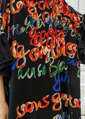 Black Print Cotton Quilting Clothes O Neck Patchwork Maxi Summer Dress