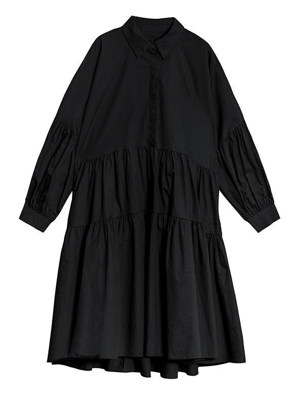 Blue Dress Lapel Puff Sleeve Maxi Dress