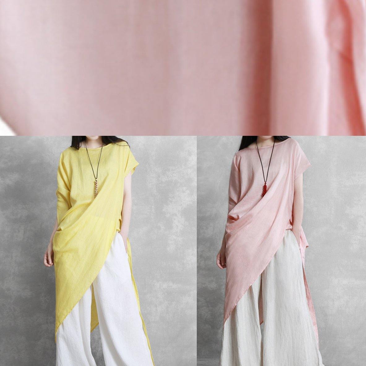 Yellow Clothes for O Neck Asymmetric Clothing Tie Waist Top