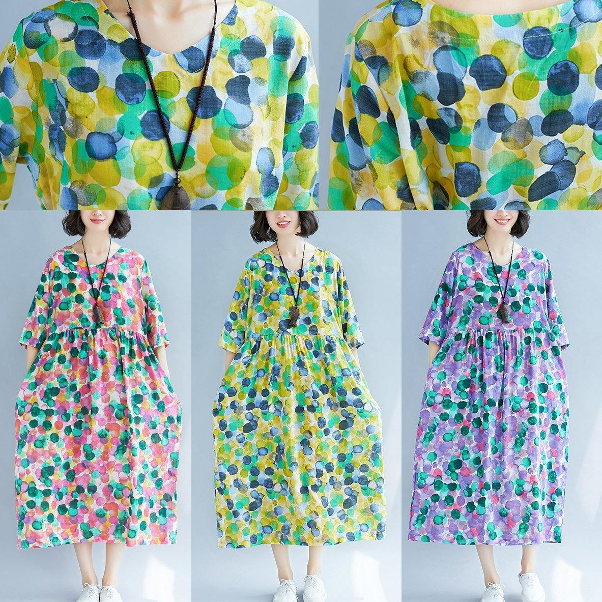 Yellow Prints Linen Soft Surroundings Cinched Waist a Line Summer Dresses