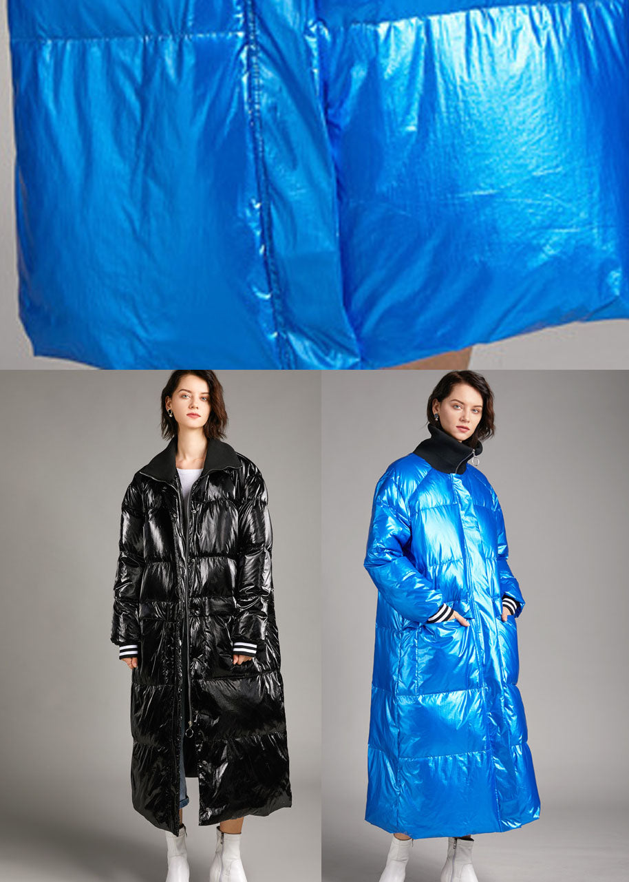 Black Zippered Pockets Long Winter Duck Down Coat