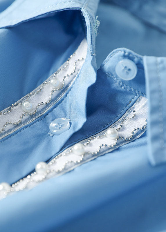 Blue Peterpan Collar Cotton Dress Spring