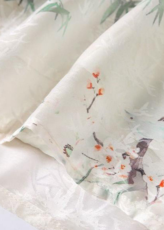 Boutique Apricot O-neck Print Silk Mid Dress Summer