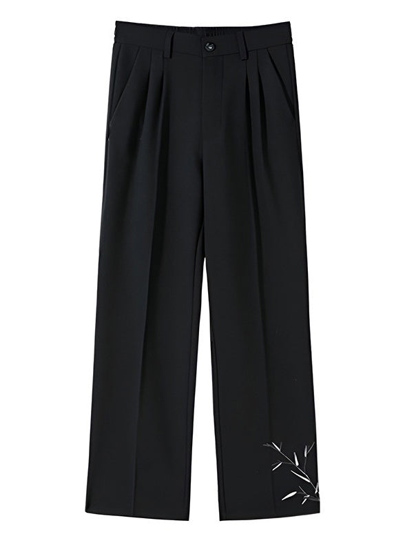 Boutique Black Pockets Print Ice Silk Pants Long Summer