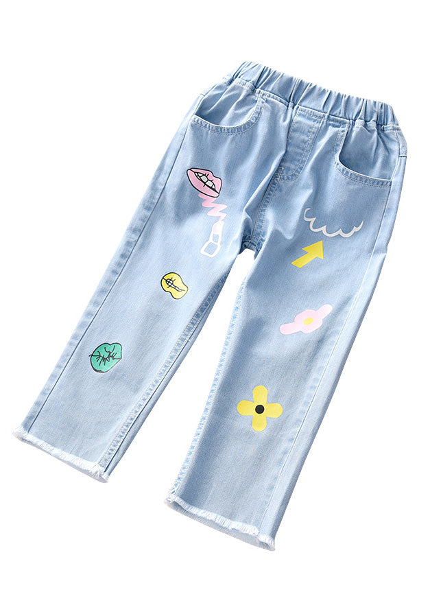 Boutique Blue Print Pockets Straight Denim Pants