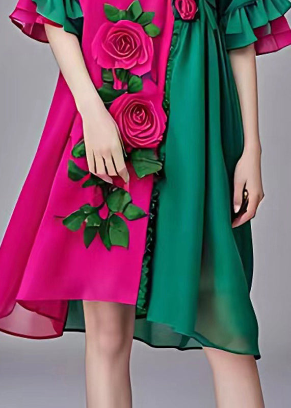 Boutique Colorblock Chiffon Long Dresses Flare Sleeve