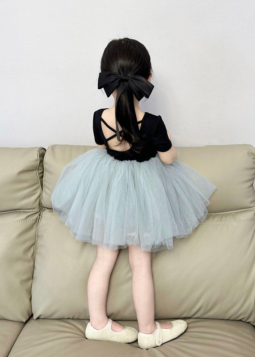 Boutique Colorblock Wrinkled Patchwork Tulle Kids Princess Dress Summer