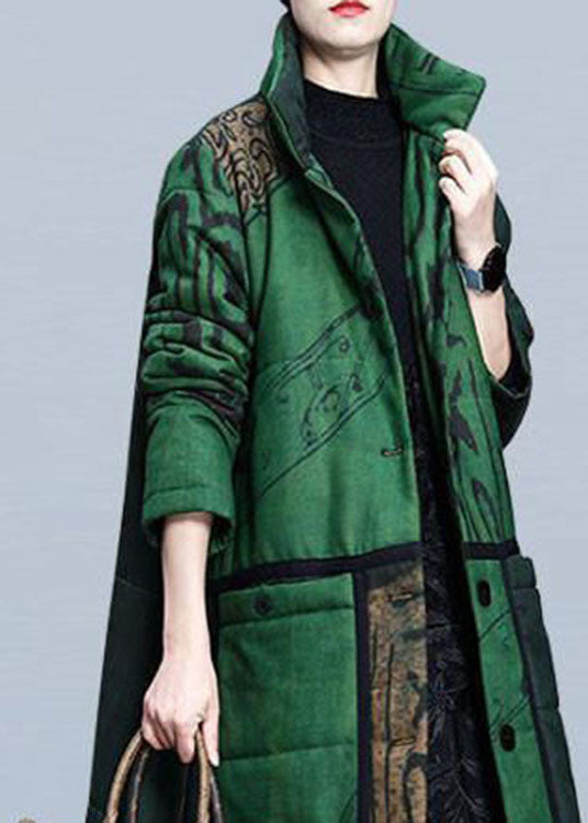 Boutique Red Print Pockets Thick Cotton Winter Long Sleeve Coat