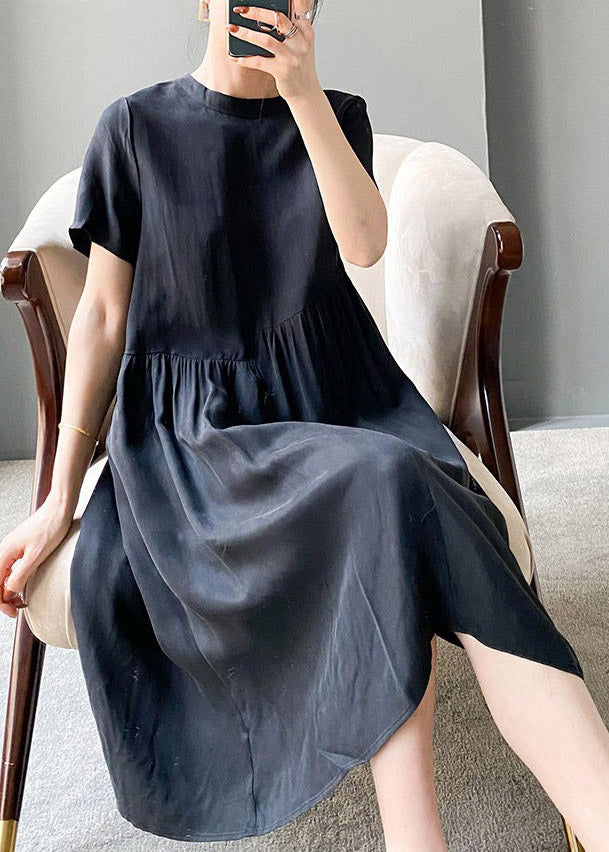 Brief Blue Geometry O-neck Patchwork Cotton Blend Dress Short Sleeve