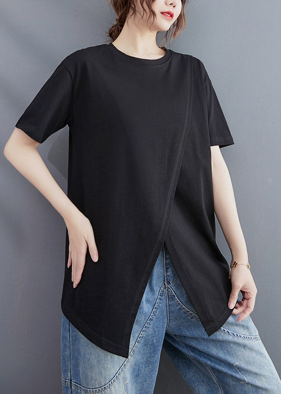 Brief Black O-neck Open Cotton T Shirt Short Sleeve