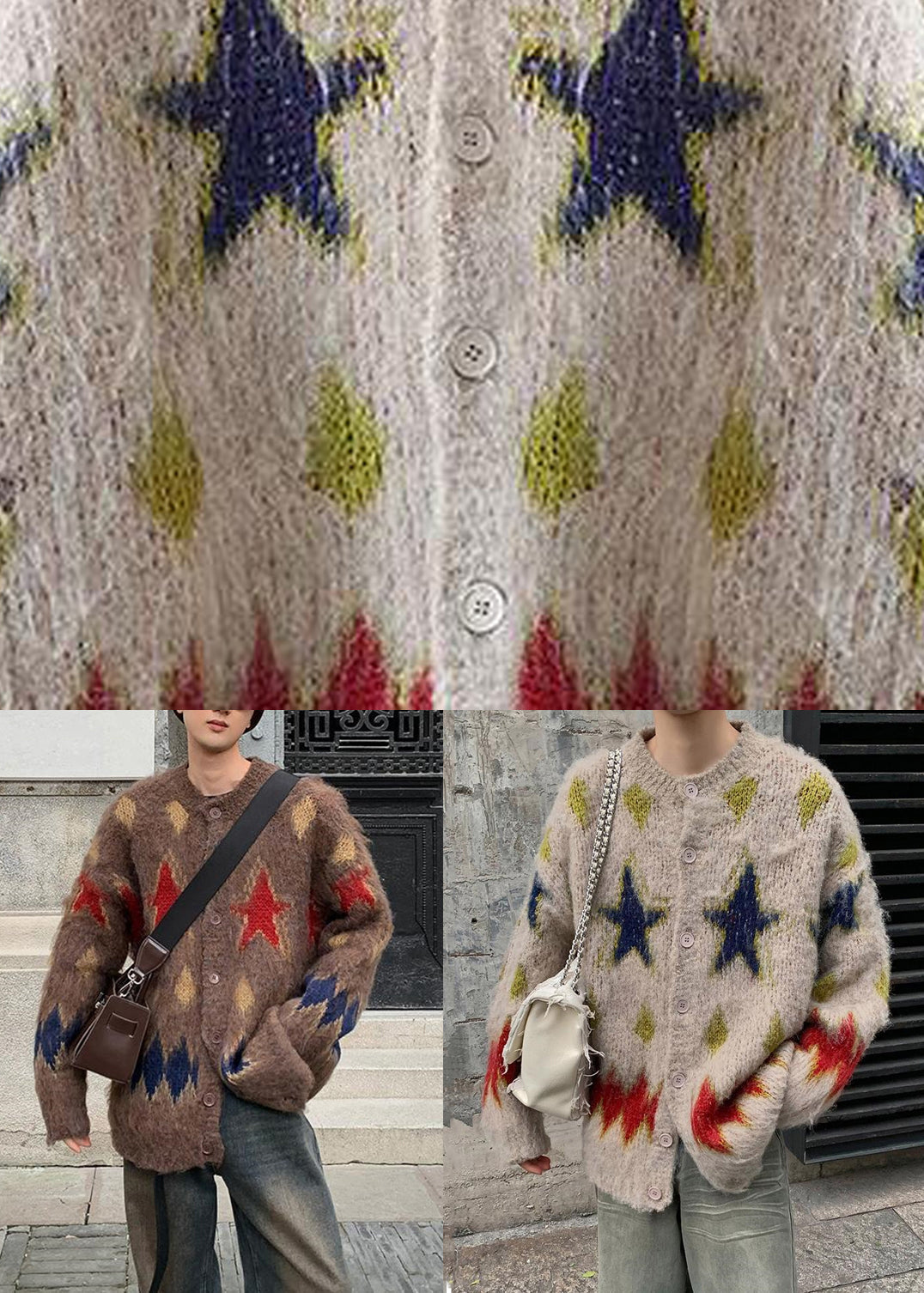 Apricot Five Pointed Star Plaid Knit Coats Winter