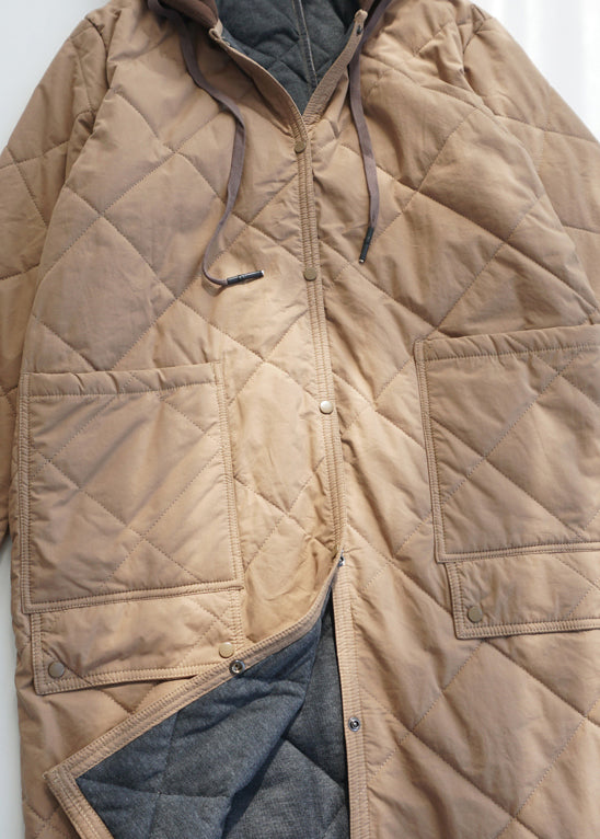Army Green Pockets Fine Cotton Filled Hooded Coat Spring