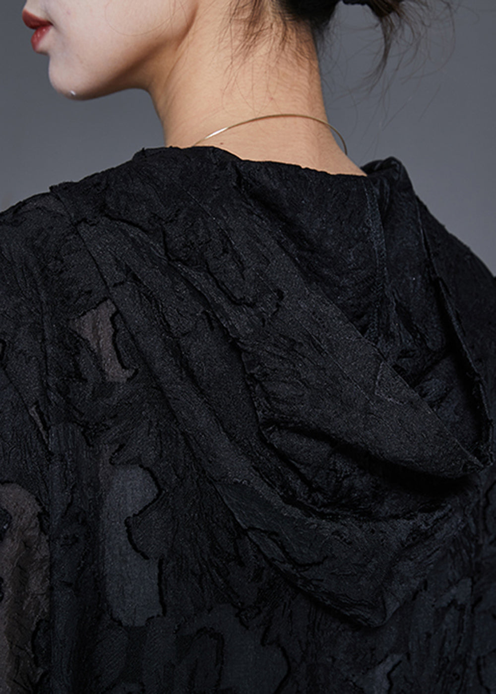 Black Hooded Jacquard Lace Robe Dresses Spring