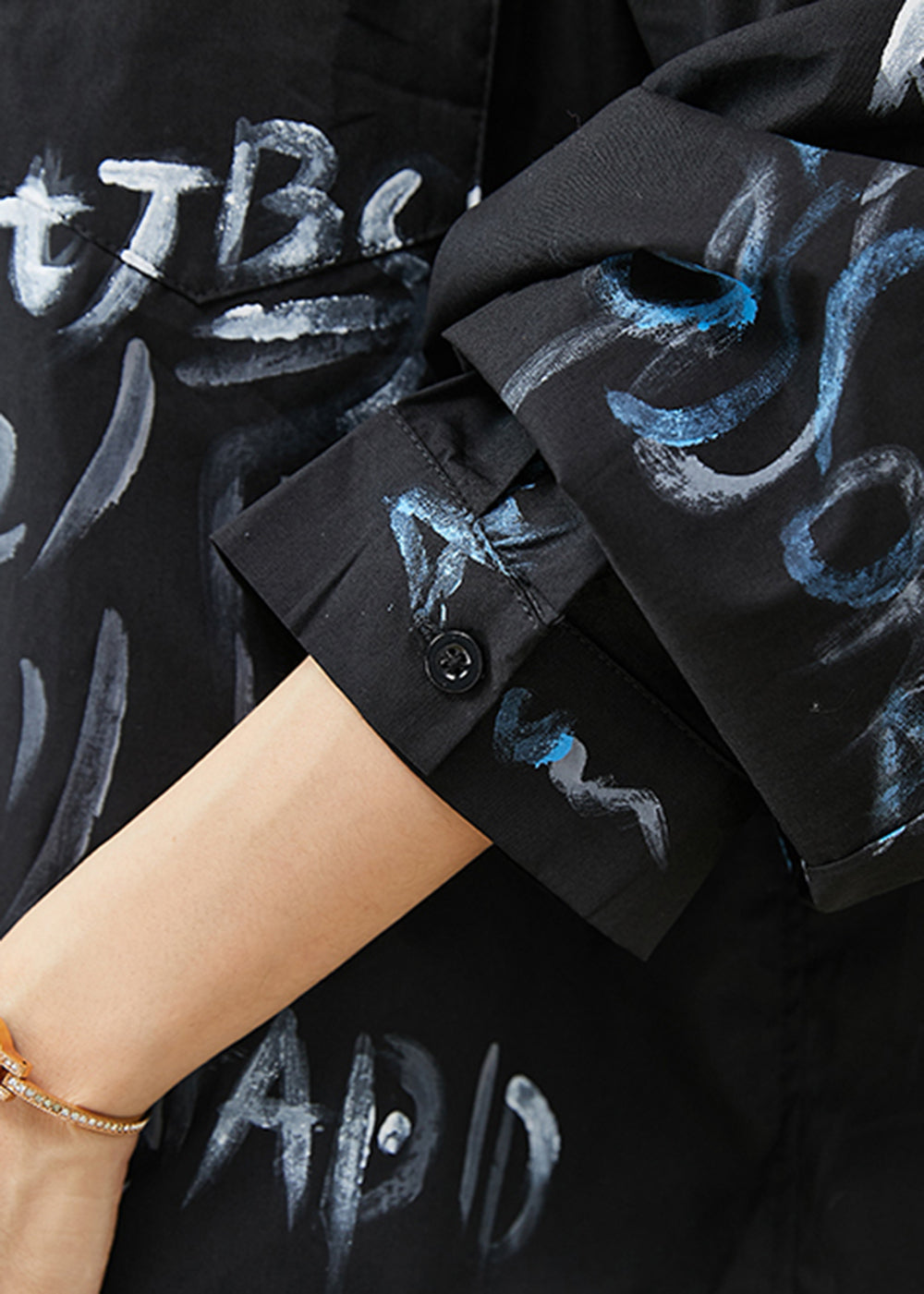 Black Oversized Paintings Cotton Long Shirt Spring