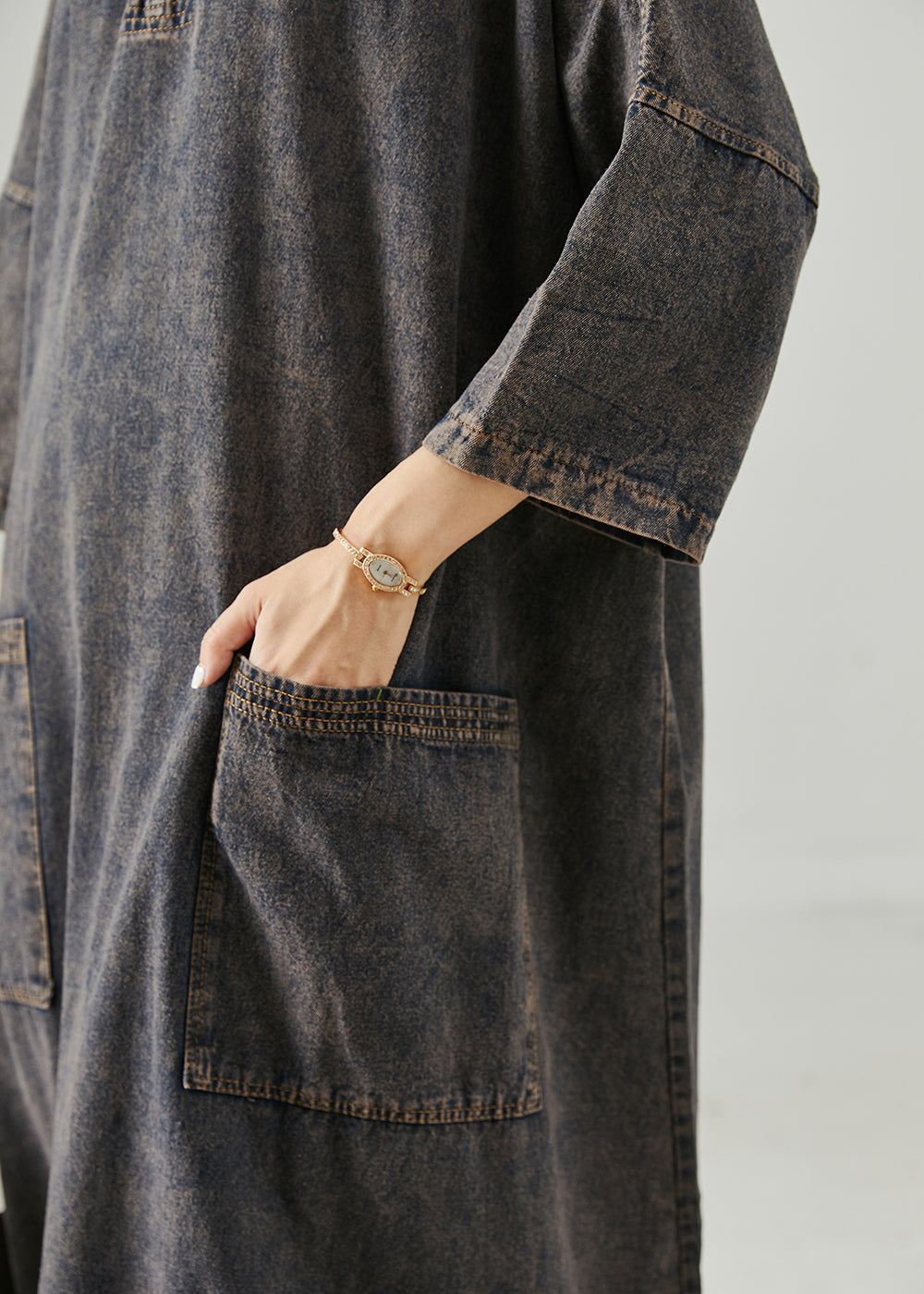 Black Oversized Pockets Denim Holiday Dress Spring
