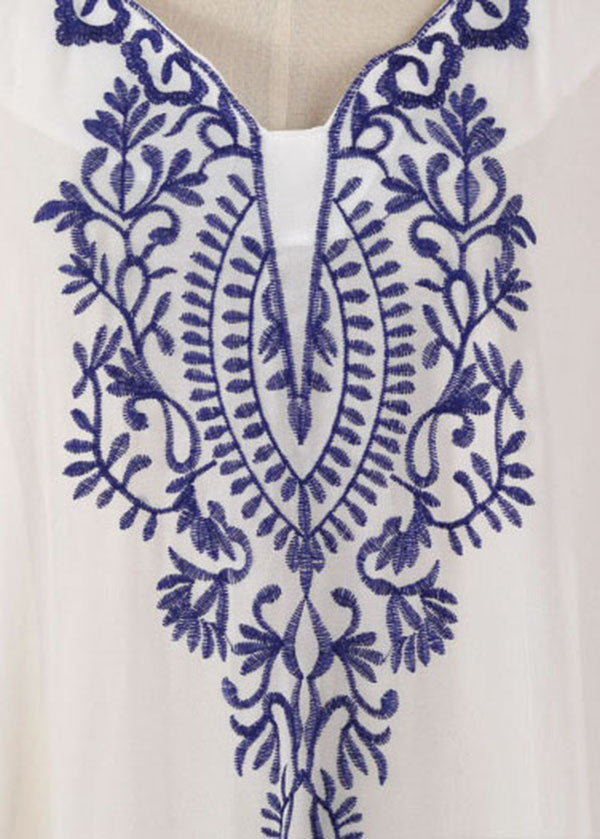 Blue Embroideried Chiffon Beach Gown Summer Dress