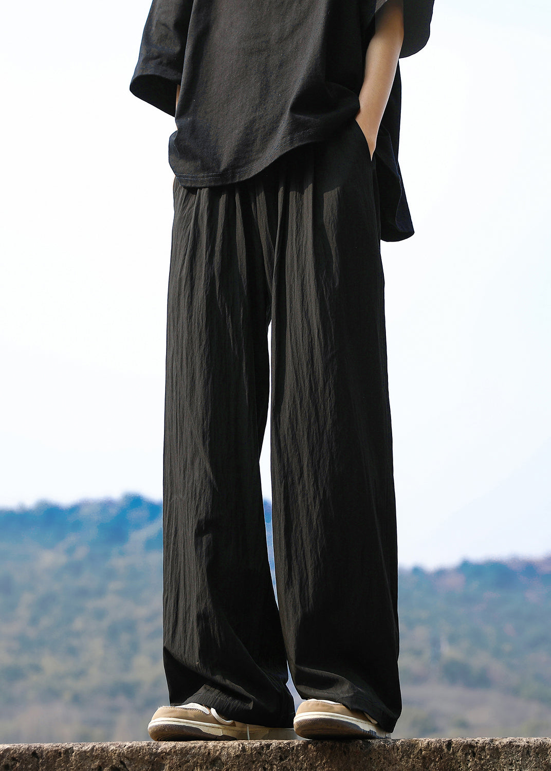 Blue Pockets Ice Silk Straight Pants Summer
