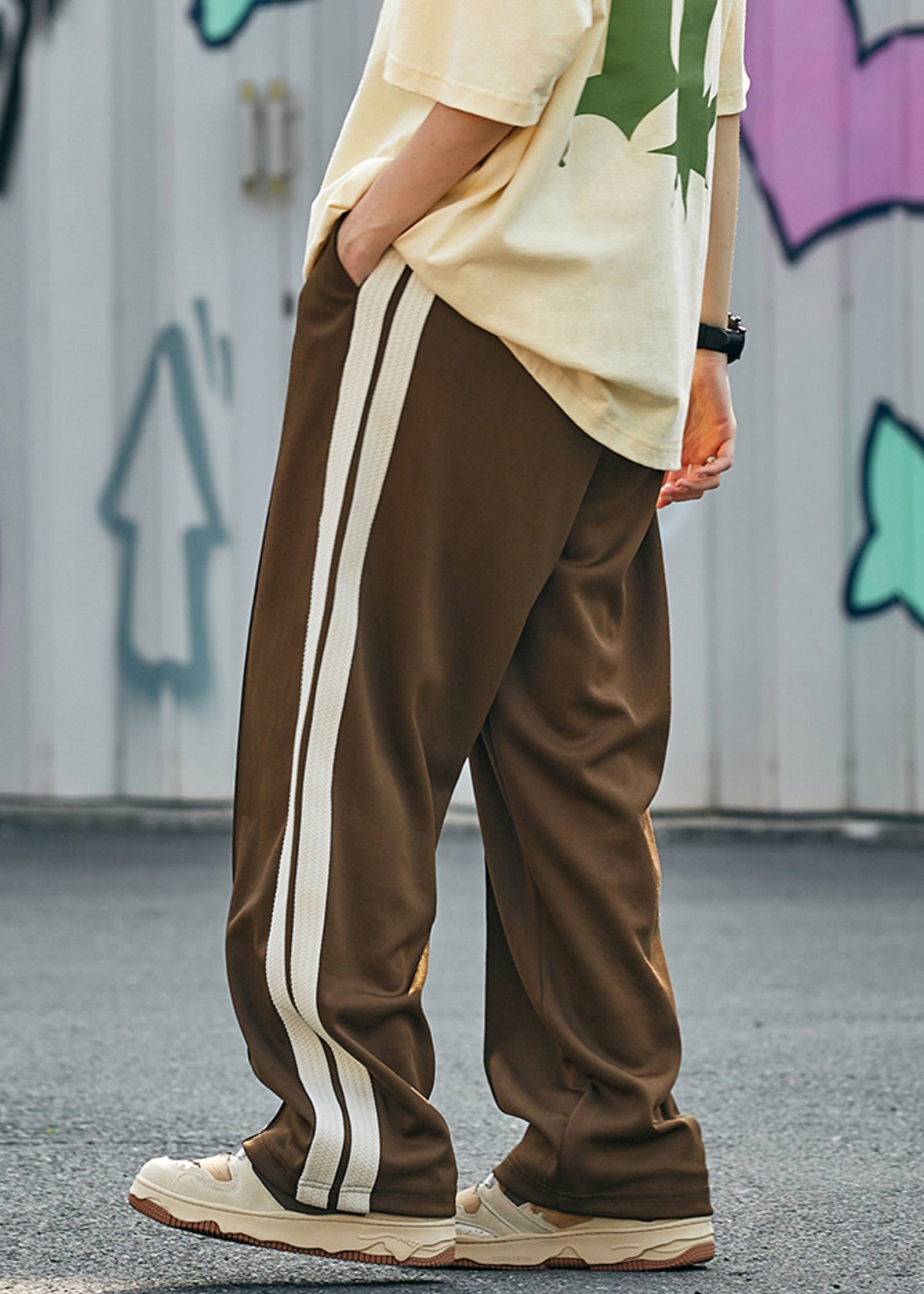 Brown Pockets Striped Cotton Pants Summer