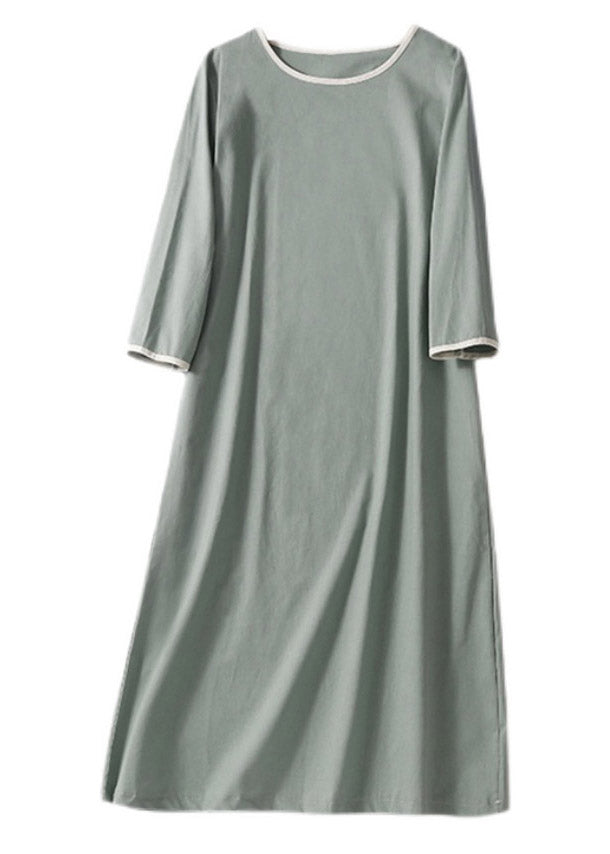 Light Blue O-neck Linen Dress Half Sleeve
