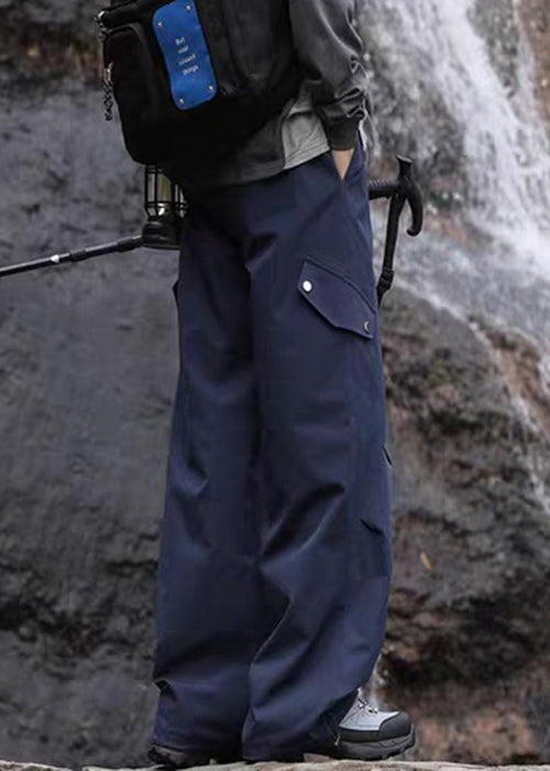 Navy Pockets Drawstring Cotton Pantsl Fall