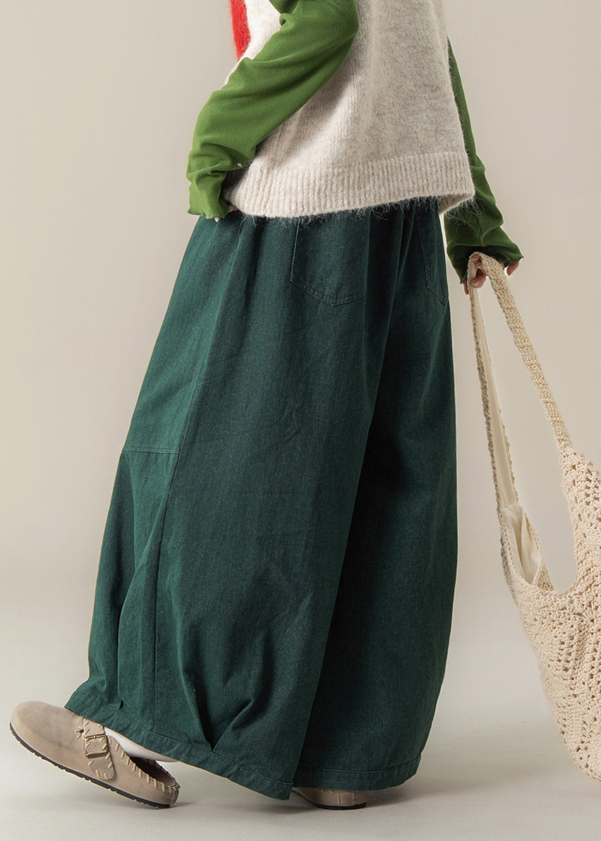 Peacock Green Oversized Denim Wide Leg Pants Spring