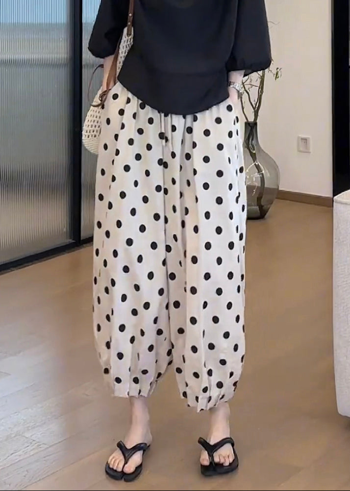 Pockets Dot Print Elastic Waist Cotton Lantern Pants Summer