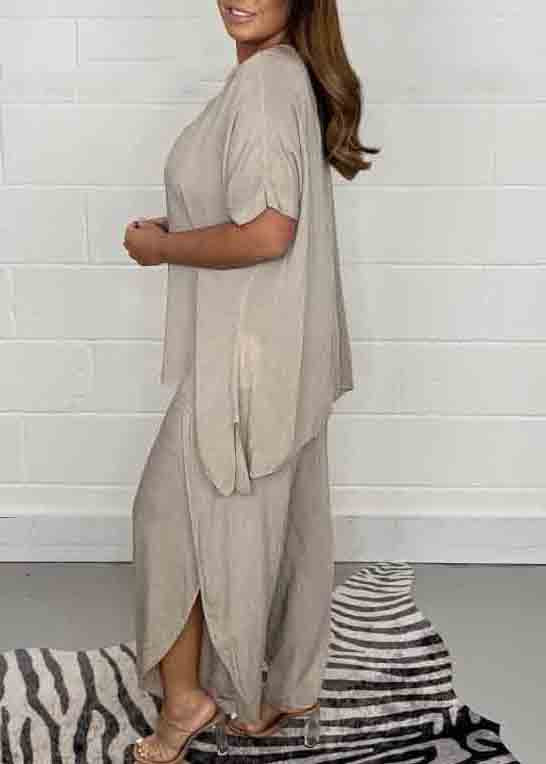 Color Oversized Side Open Linen Two Pieces Set Summer