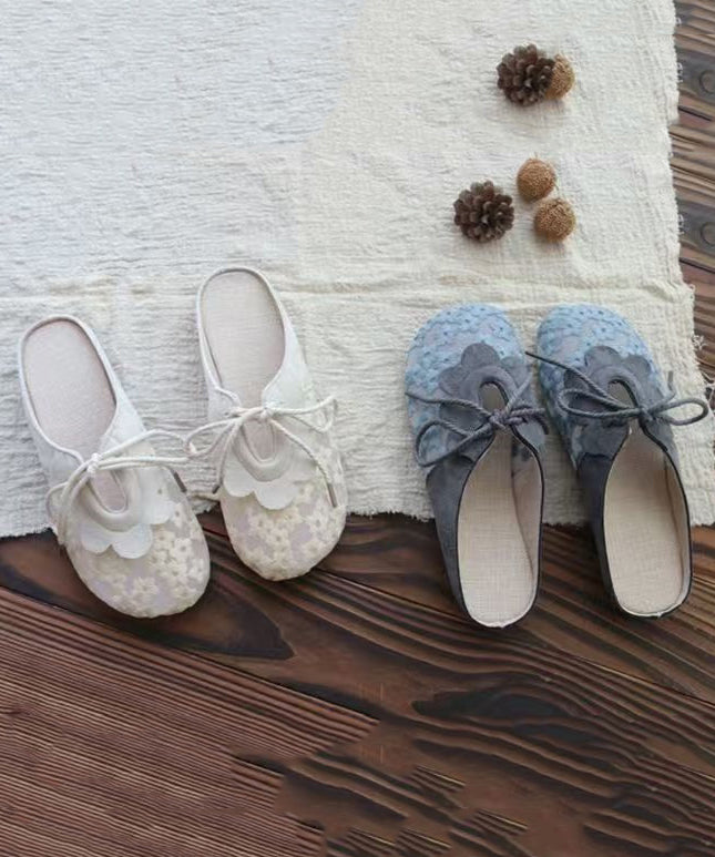 Splicing Grey Lace Breathable Mesh Lace Up Slide Sandals