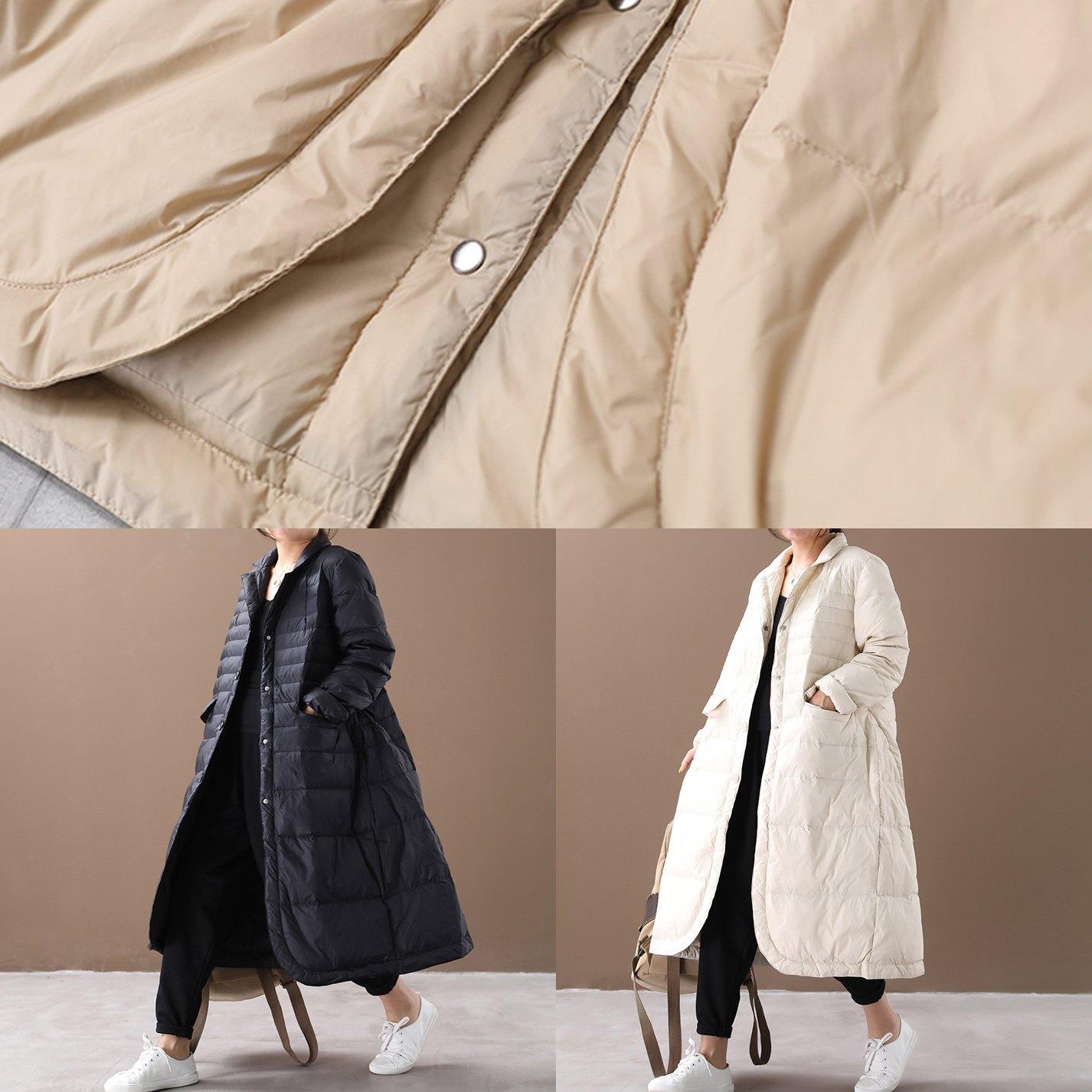 Khaki Warm Winter Coat Notched Pockets Jackets