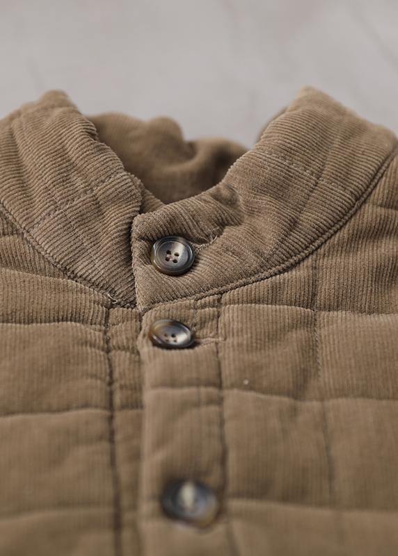 Khaki Thick Stand Collar Outwear