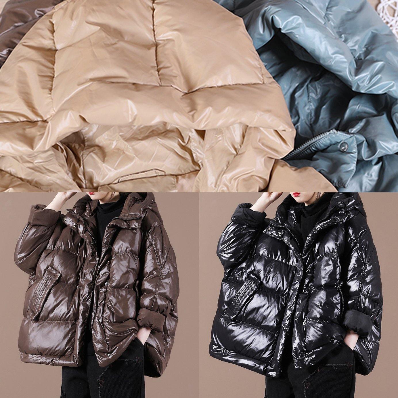 Parka Jackets Chocolate Hooded Zippered Down Coat