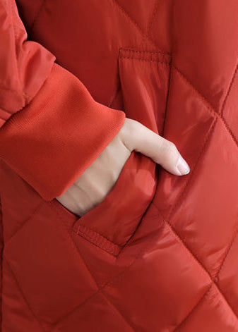 Red Parka Stand Collar Jackets & Coats Ruffles Coats