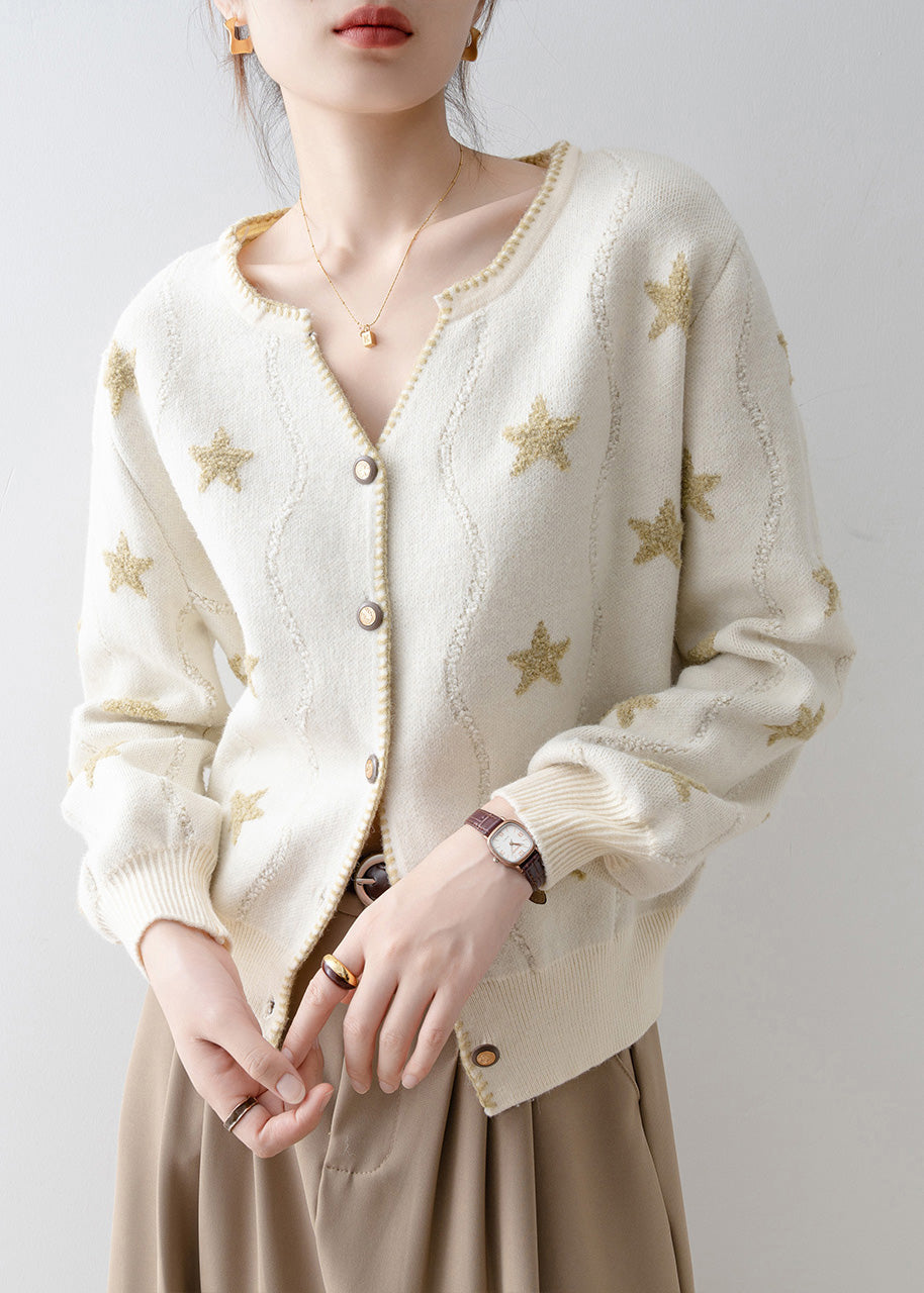 Apricot V Neck Button Pentagram Knit Cardigans Spring