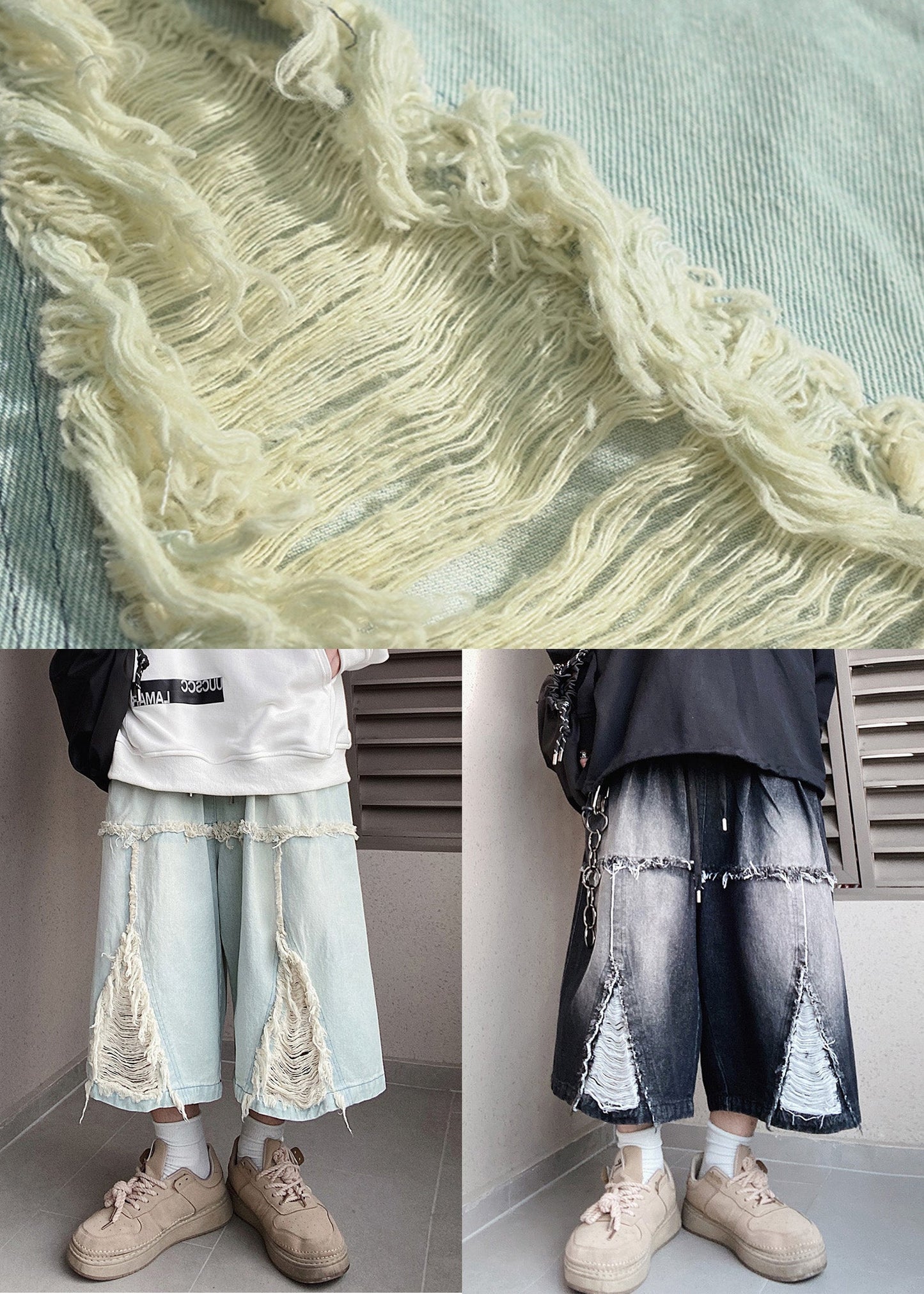 Blue Hole Elastic Waist Denim Shorts Summer
