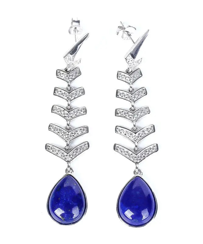Sterling Silver Inlaid Gem Stone Zircon Drop Earrings