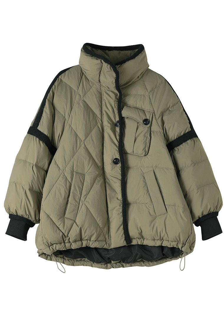 Green Zip Up Patchwork Duck Down Puffer Jacket Winter