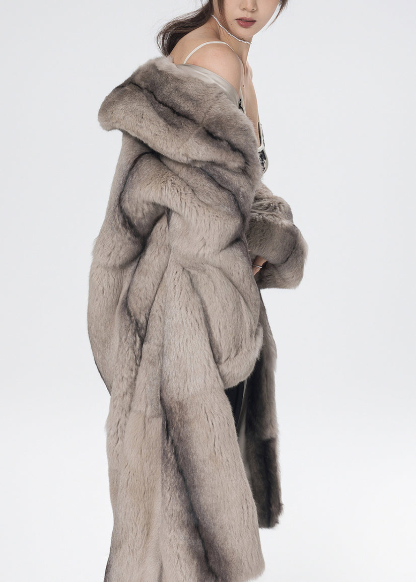 Light Yellow Peter Pan Collar Rabbit Fuzzy Fur Coat Winter