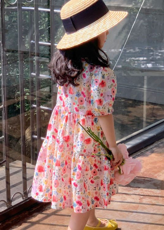 Red O Neck Print Patchwork Cotton Baby Dresses Summer