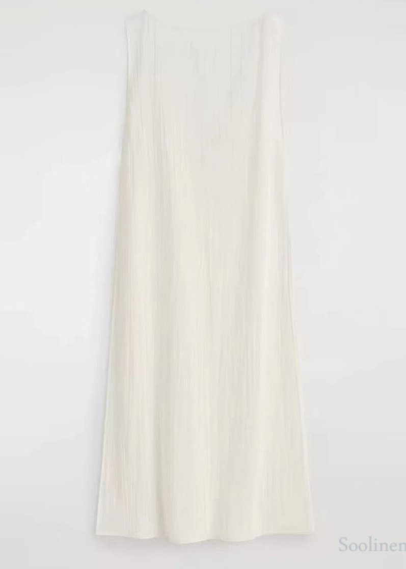 White Backless Side Open Cotton Robe Dresses Sleeveless