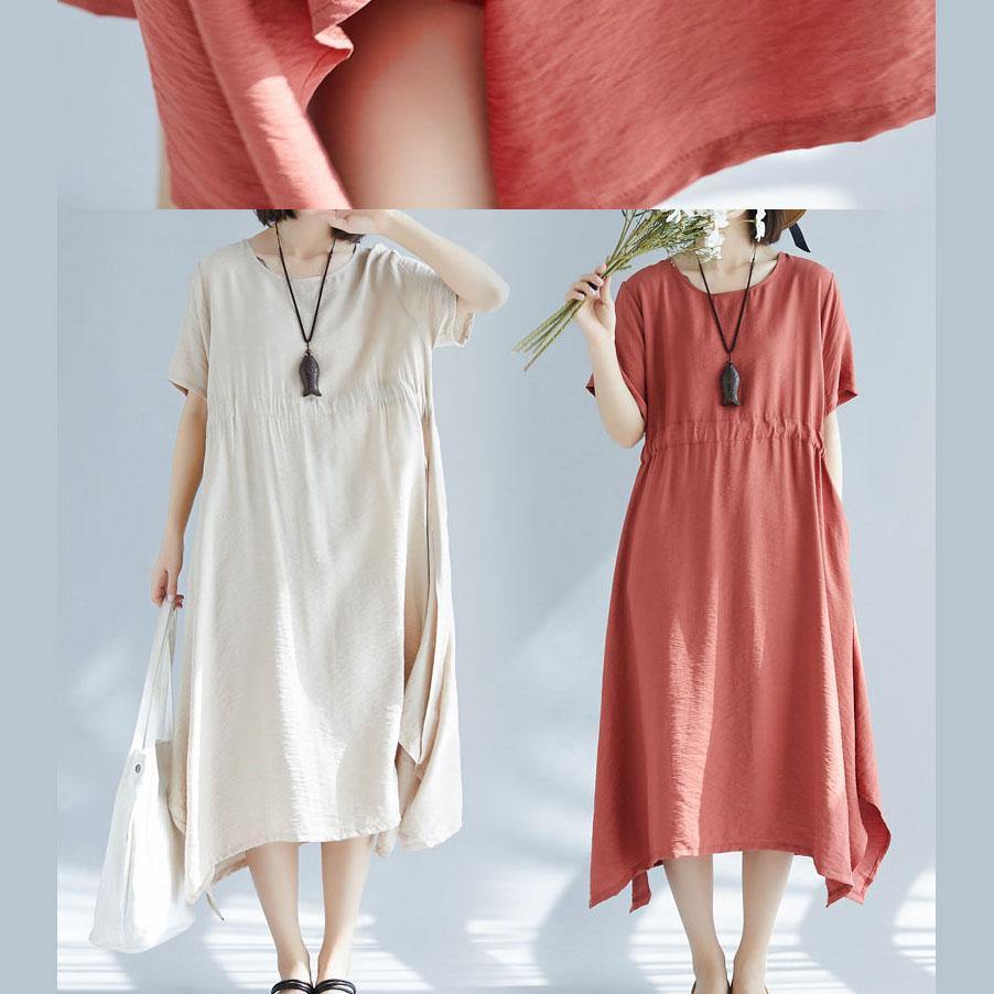 Big Hem Linen Cotton Clothes for Inspiration Beige Side Open Dress Summer