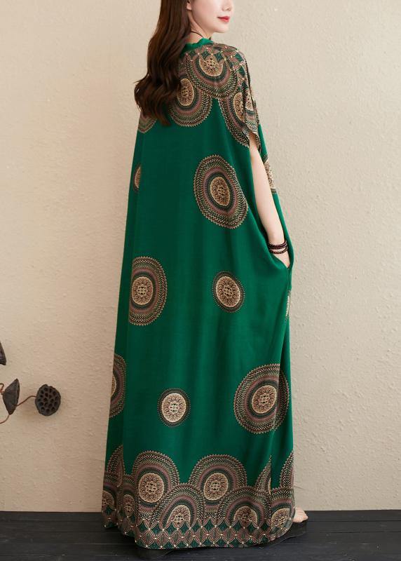 Green Print Outfit V Neck Batwing Sleeve Kaftan Summer Dresses
